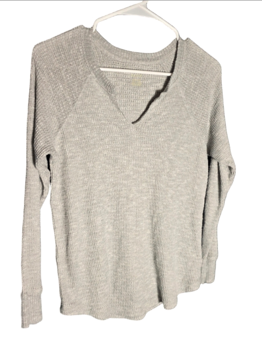 Women's American Eagle Long Sleeve Waffle Knit Tee Grey XS preppy y2k 90's retro